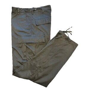 Men's Straight-fit Cargo Combat Trousers 6 pocket Workwear Pants Black Button Up